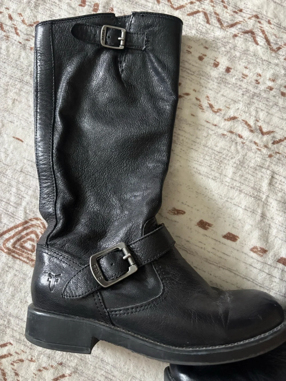 Girls’ Black Leather Mid-Calf Buckle Frye Boots